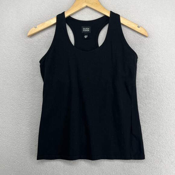 Eileen Fisher Tops - EILEEN FISHER Top XS Tank Stretch Cotton Jersey Shelf Bra Racerback Black USA
